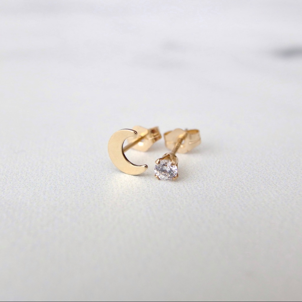 Twinkle Moon Stud Earring Set 14k Gf
